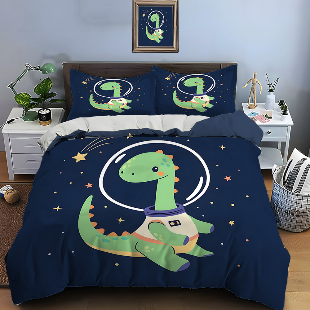 Duvet Cover Sets With Zipper - Space dinosaur with starry background Pattern