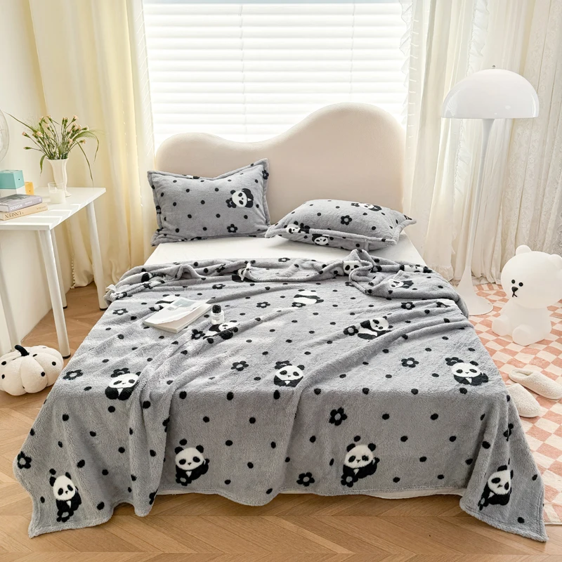 Fluffy Fleece Comforter King Size - Panda Printed Fluffy Plush Fleece Blanket