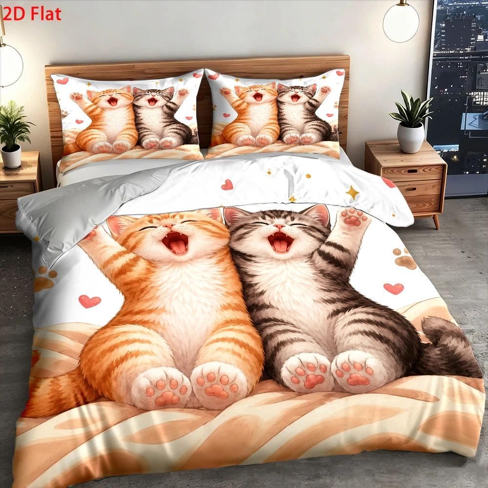 3Pc Cute Cat Print Duvet Cover - đánh giá và giá Duvet Cover Sets With Zipper