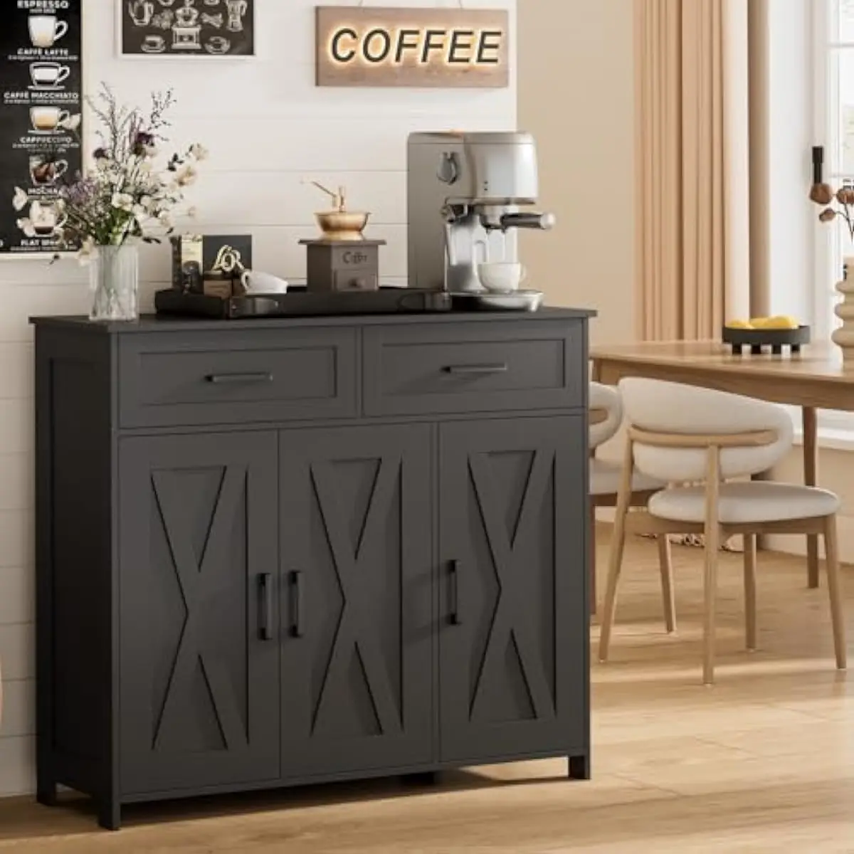 Coffee Bar Storage Cabinet wit - đánh giá và giá Kitchen