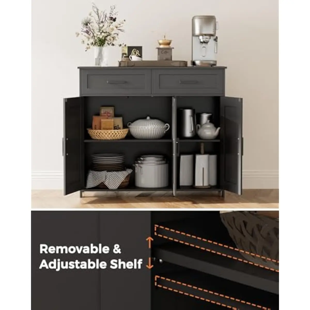 Coffee Bar Storage Cabinet wit - đánh giá và giá Kitchen