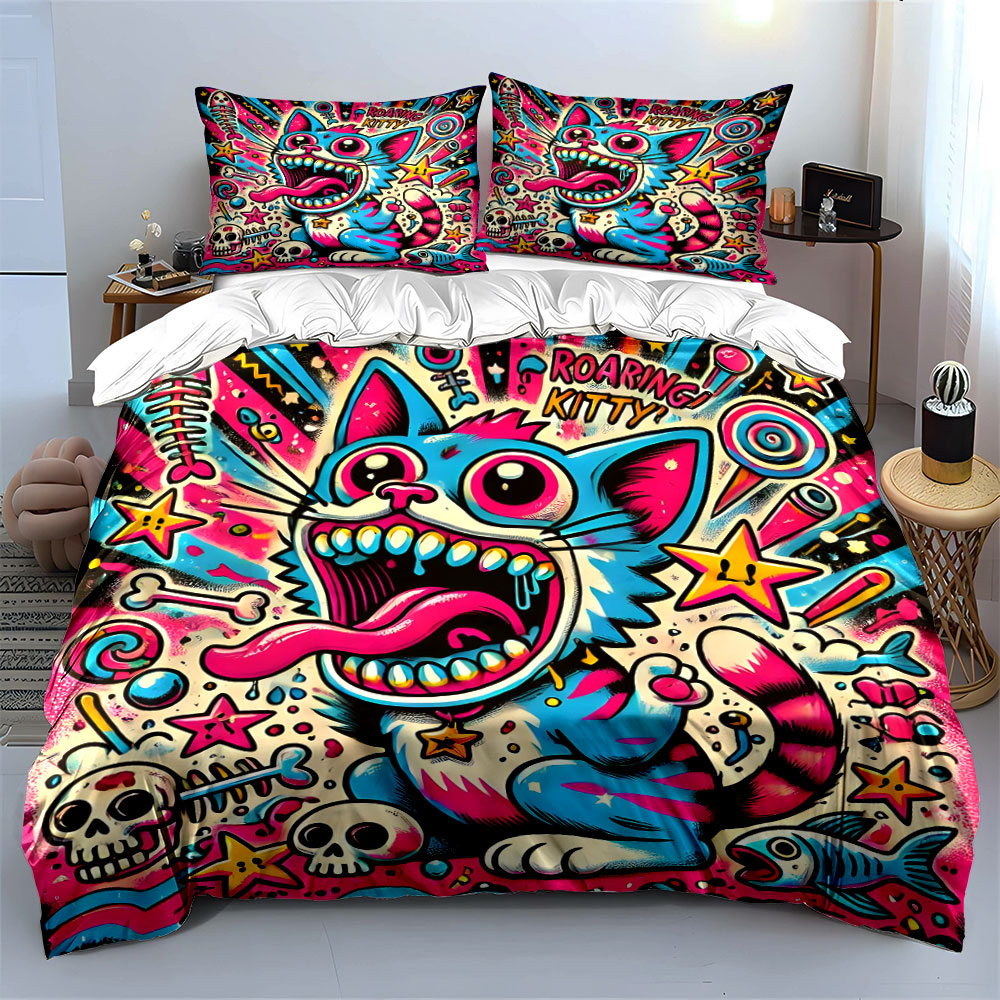 Pop graffiti style roaring cat - đánh giá và giá Duvet Cover Sets With Zipper