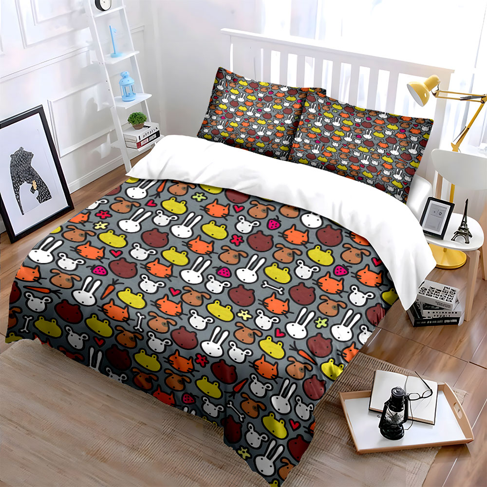 Cartoon Animal Face Pattern Pa - đánh giá và giá Duvet Cover Sets With Zipper