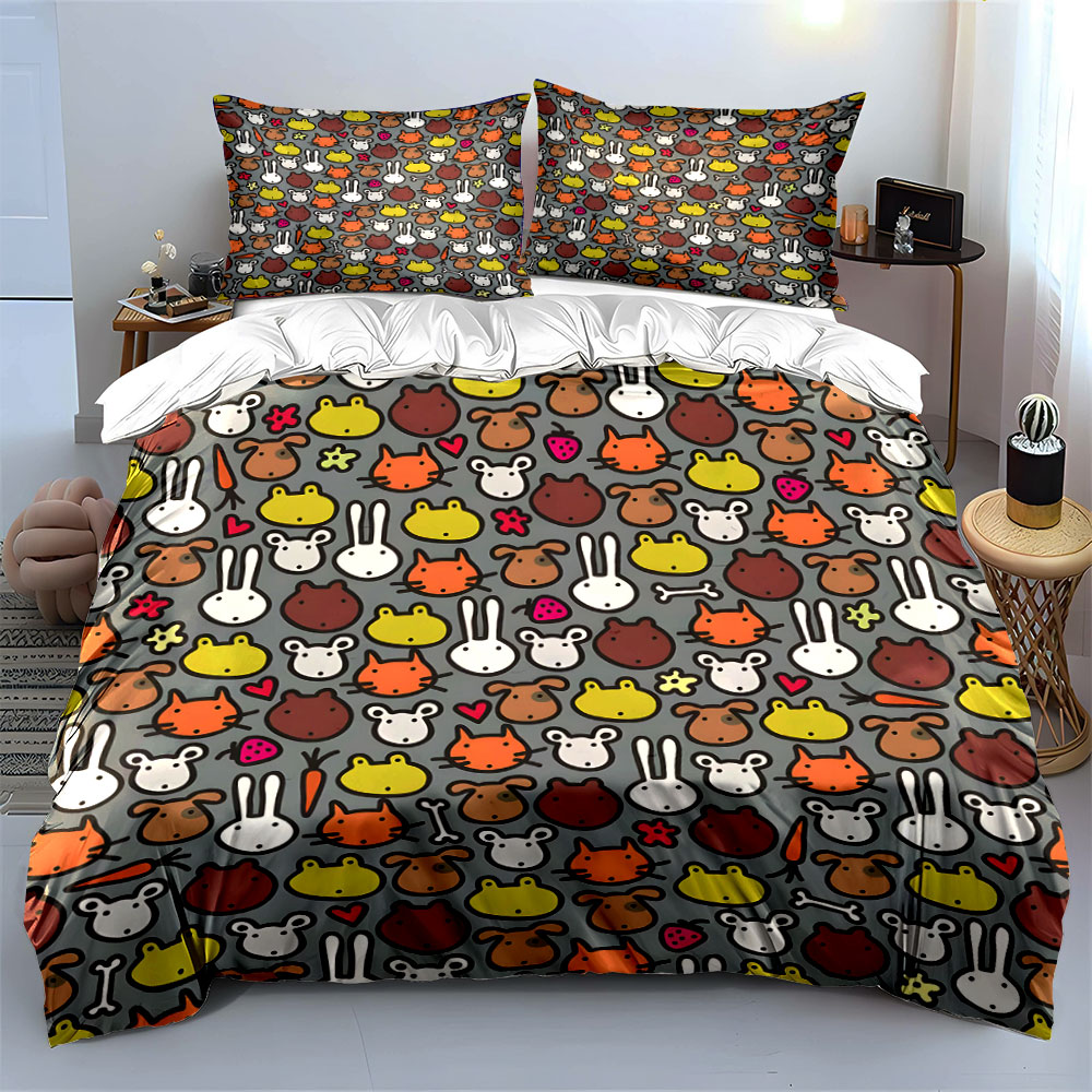 Cartoon Animal Face Pattern Pa - đánh giá và giá Duvet Cover Sets With Zipper