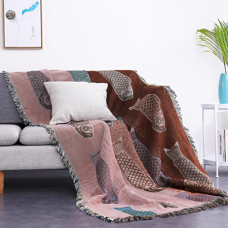 Koi Fish Jacquard Woven Throw  - đánh giá và giá Boho Throw Blanket Fringe
